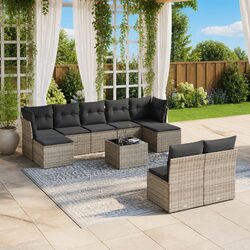 Garden Sofa Set 10 Piece Outdoor Furniture Grey Poly Rattan Patio Lounge with