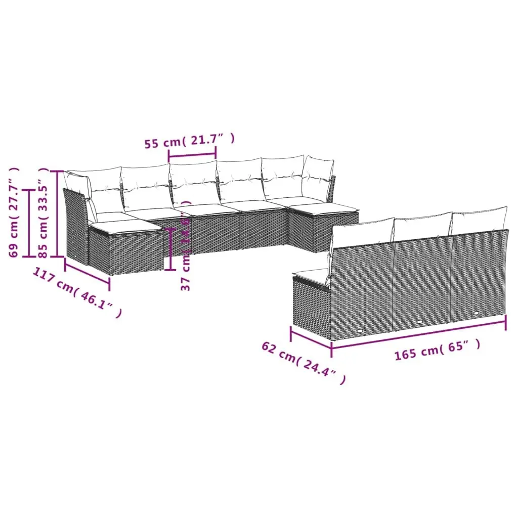 10 Piece Garden Sofa Set Outdoor Patio Furniture Modular Sectional with Cushions