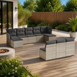 10-Piece Garden Sofa Set in Grey with Cushions - Specs