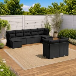 Outdoor Garden Sofa Set 9 Piece Patio Furniture with Cushions Black