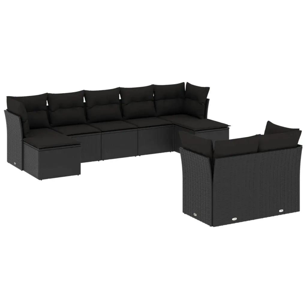 9 Piece Outdoor Garden Sofa Set for Patio with Cushions Black