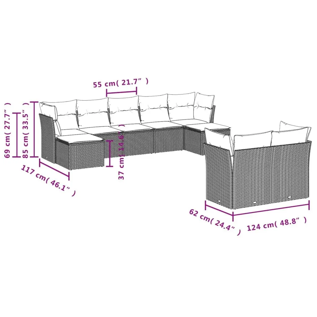 Garden Sofa Set 9 Piece Outdoor Furniture Patio Rattan Modular Black