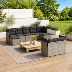 Garden Sofa Set - 9 Pieces, Grey, Modular Design