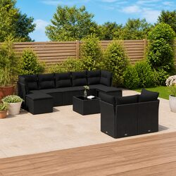 Garden Sofa Set with 10 Modular Pieces – Black
