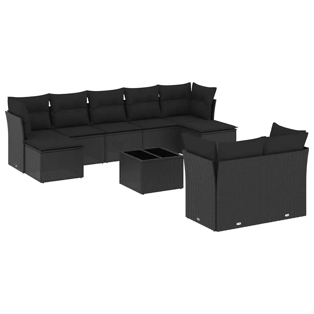 Garden Sofa Set 10 Piece Outdoor Furniture Black Poly Rattan Modular Patio