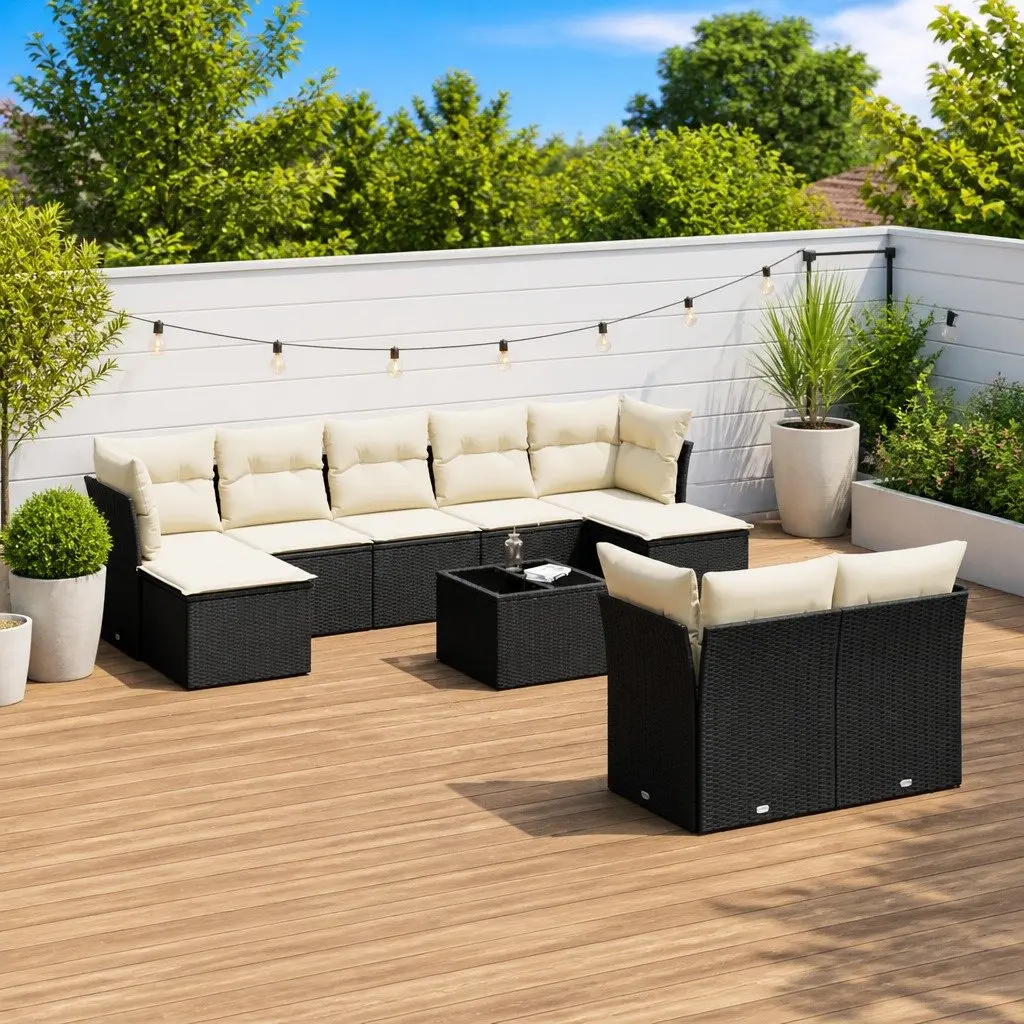 Garden Sofa Set Outdoor Furniture 10 Piece Black Poly Rattan Modular Patio