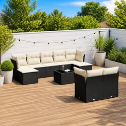 Specifications for 10-Piece Black Poly Rattan Garden Sofa Set