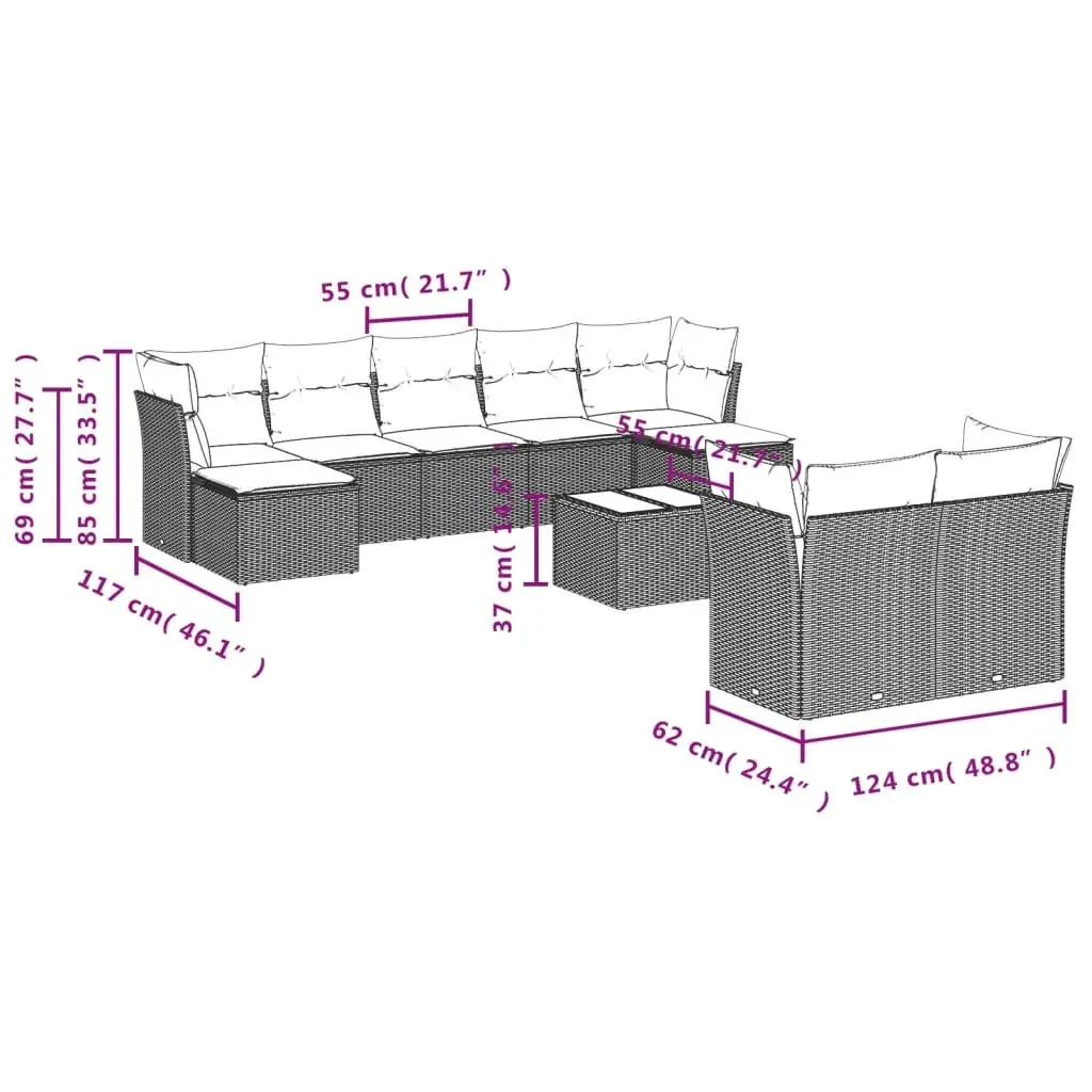 Garden Sofa Set Outdoor Furniture 10 Piece Black Poly Rattan Modular Patio