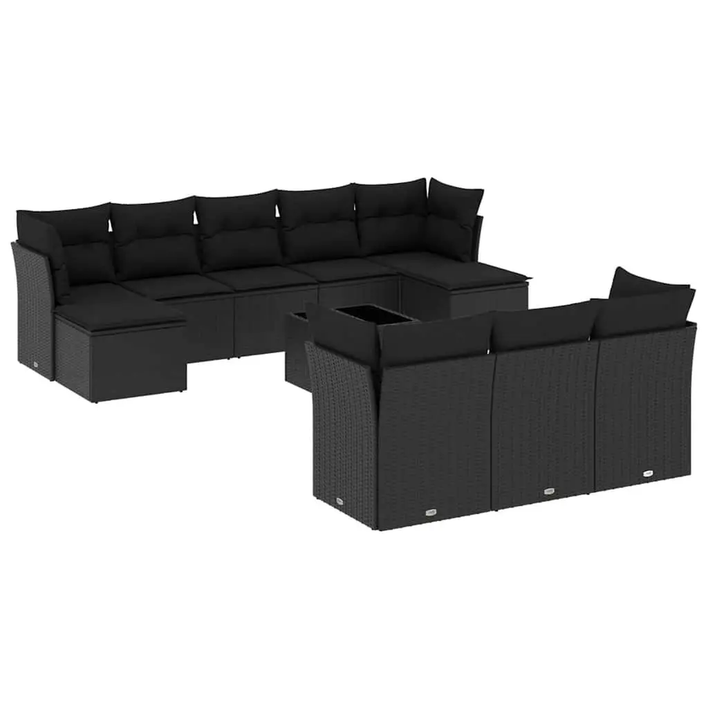 Outdoor Garden Sofa Set 11 Piece Patio Furniture Black Poly Rattan with Cushions