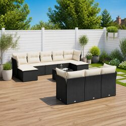 Versatile 11-Piece Garden Sofa Set Black Poly Rattan