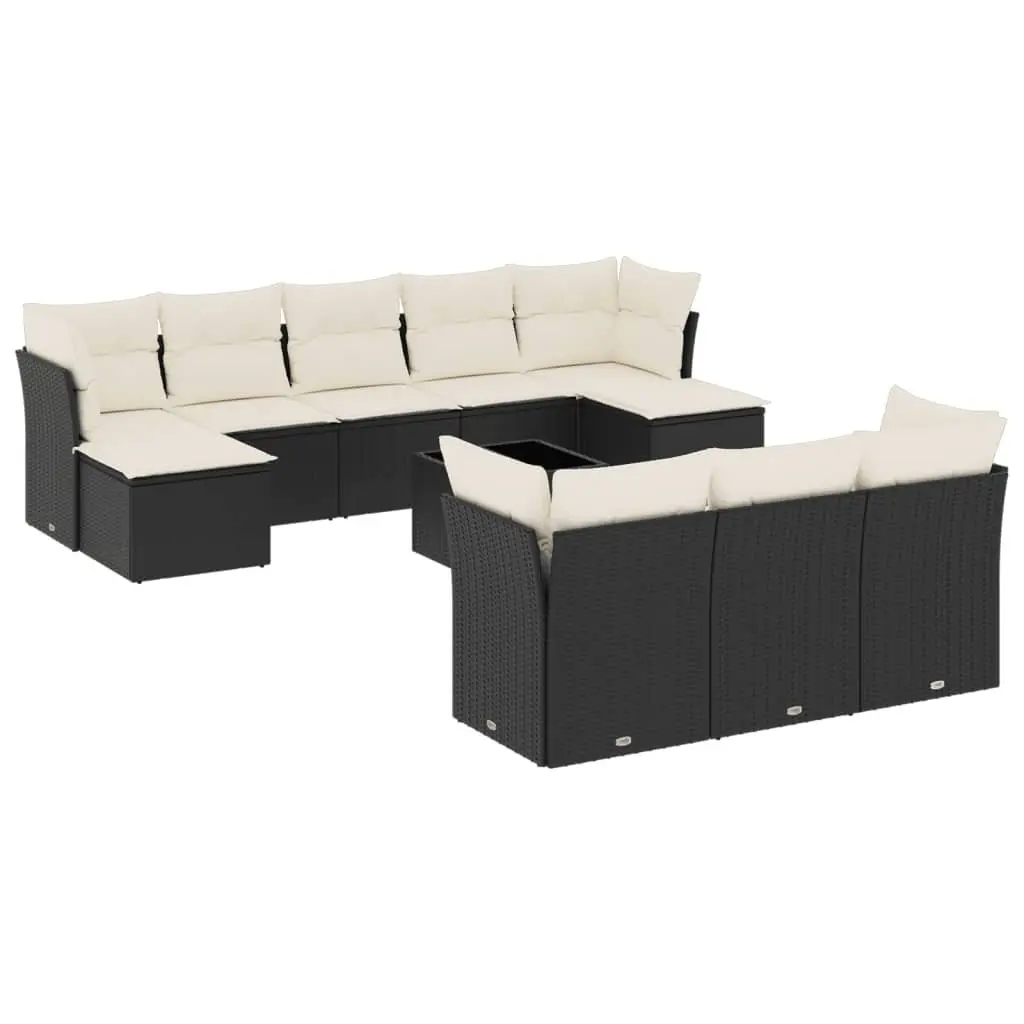 11-Piece Garden Sofa Set Black Poly Rattan