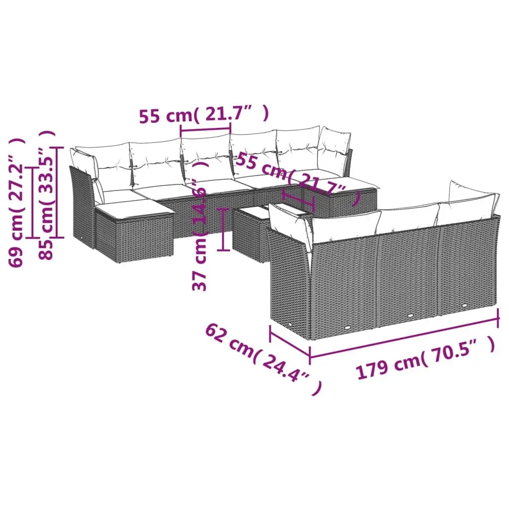 11-Piece Garden Sofa Set Black Poly Rattan