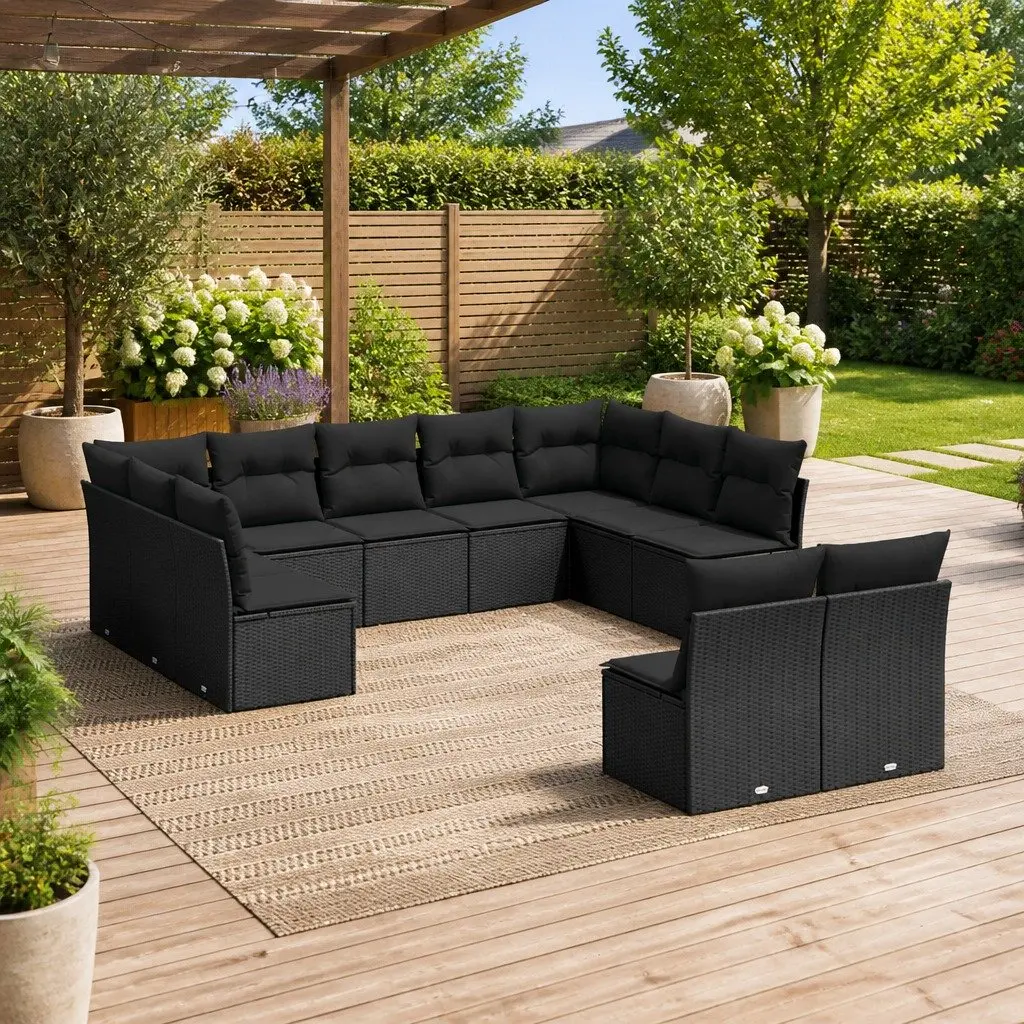 Garden Sofa Set Outdoor Furniture Patio Black 11 Piece