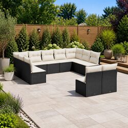 Outdoor Garden Sofa Set 11 Piece Modular Patio Furniture Black with Cushions
