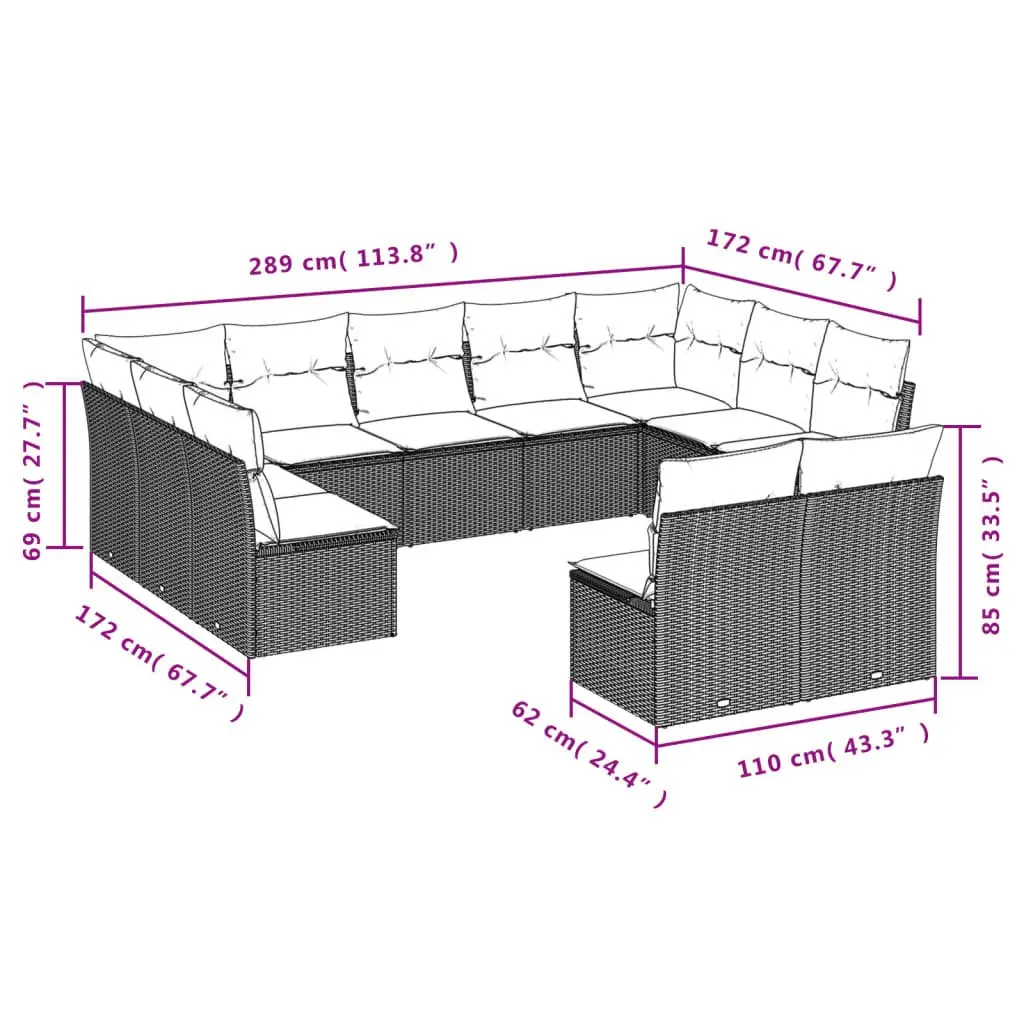 11 Piece Grey Garden Sofa Set