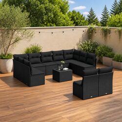 Factual 12-Piece Outdoor Sofa Set in Black Poly Rattan