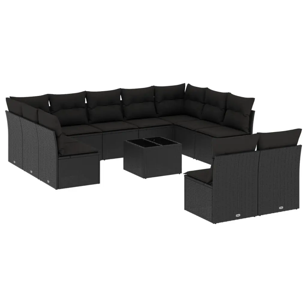 Garden Sofa Set Outdoor Furniture 12 Piece Black Poly Rattan with Cushions