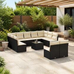12 Piece Black Poly Rattan Outdoor Sofa Set Details
