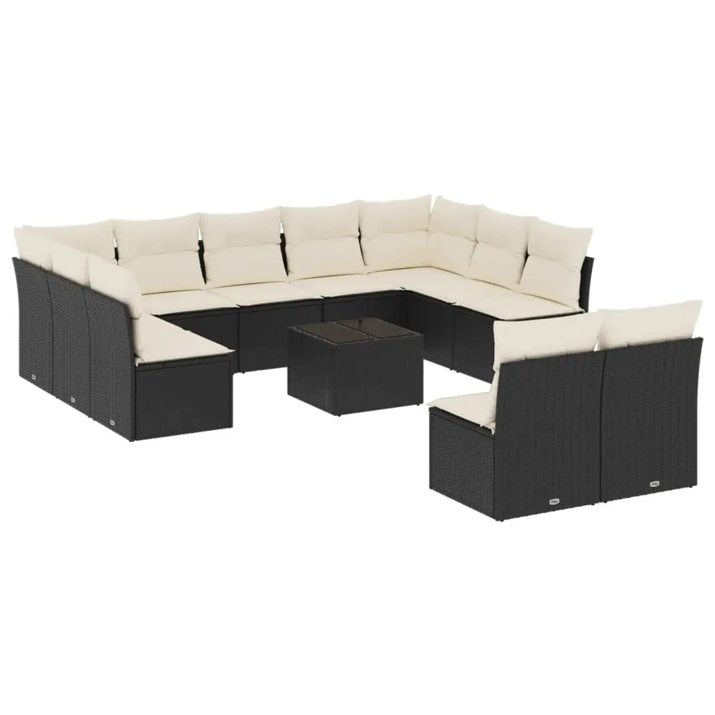 Garden Sofa Set Outdoor Furniture 12 Piece Black Poly Rattan Patio Sectional