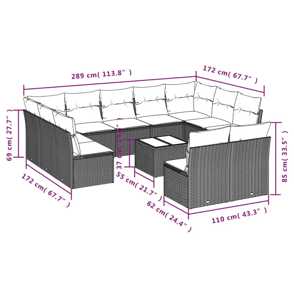 Garden Sofa Set Outdoor Furniture 12 Piece Black Poly Rattan Patio Sectional