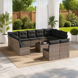 Garden Sofa Set: 12 Pieces in Grey with Cushions