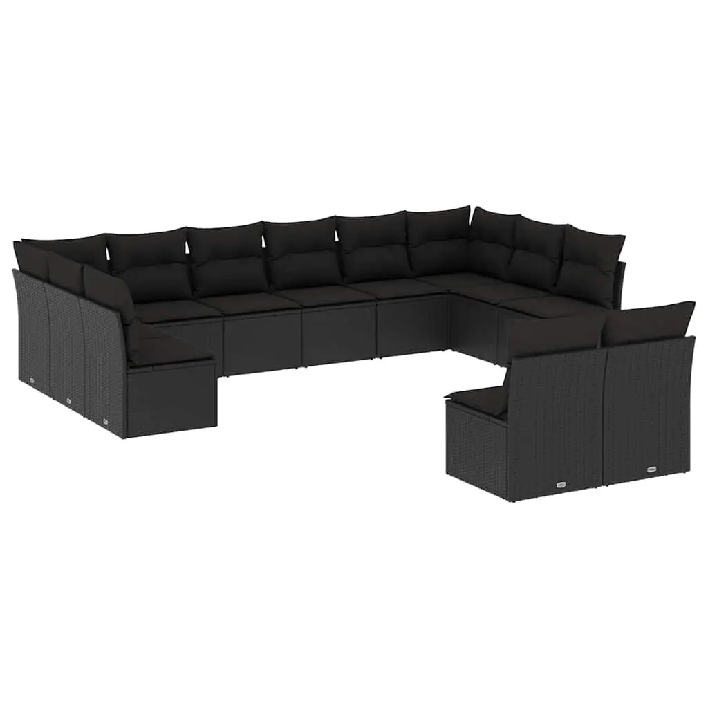 Garden Sofa Set 12 Piece Outdoor Furniture Patio Sectional with Cushions Black