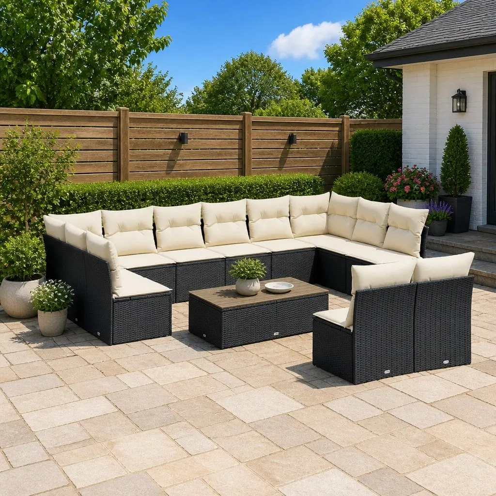 Garden Sofa Set Outdoor Furniture Modular 12 Piece Black Poly Rattan