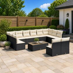 12-Piece Modular Patio Sofa Set - Black PE Rattan