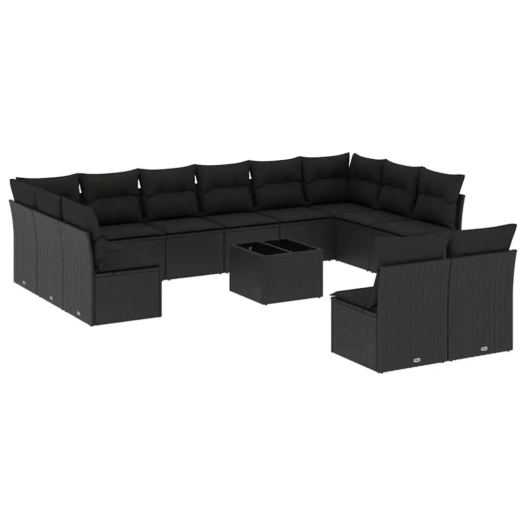 13-Piece Black Poly Rattan Sofa Set