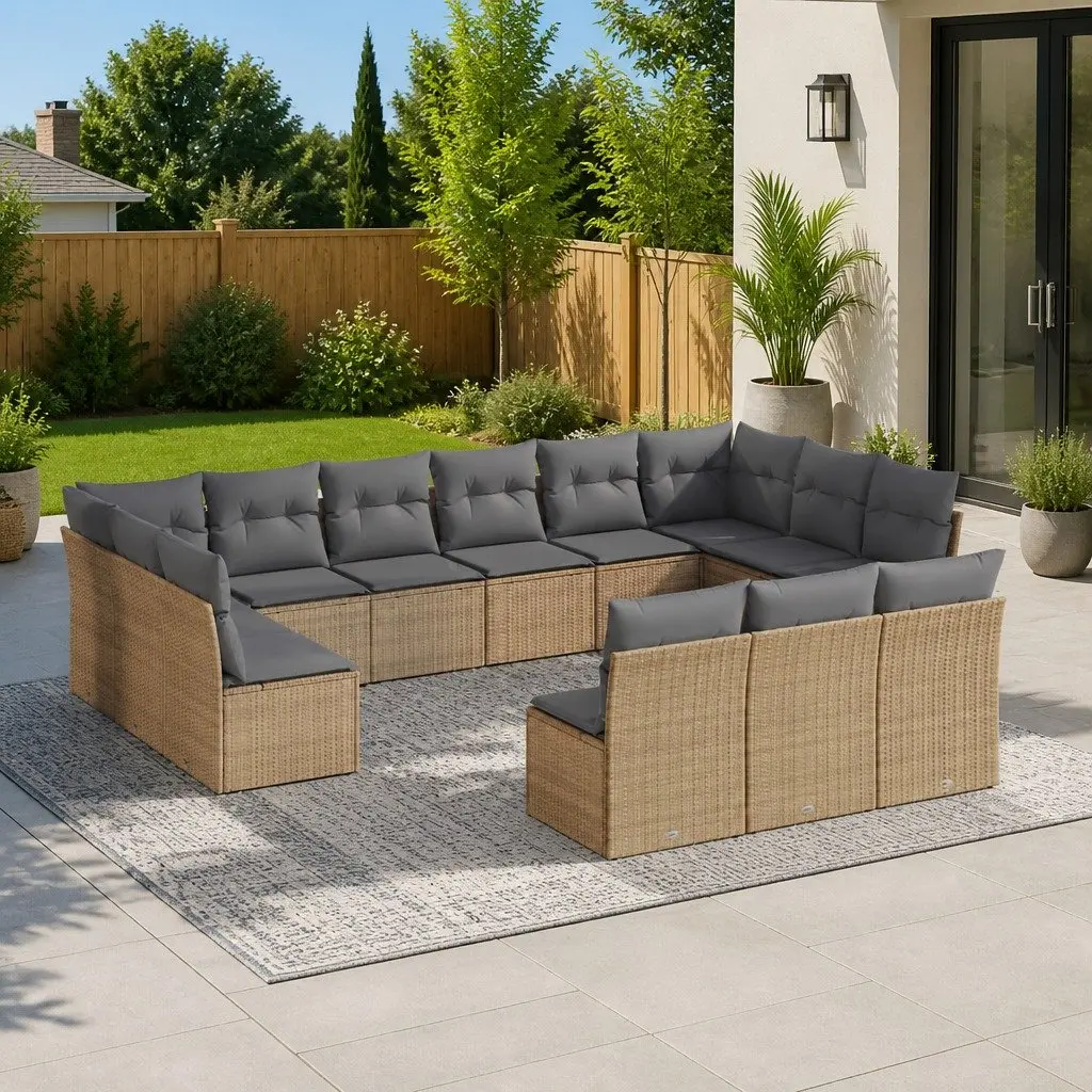 Garden Sofa Set Outdoor Furniture 13 Piece Patio Sectional Beige with Cushions