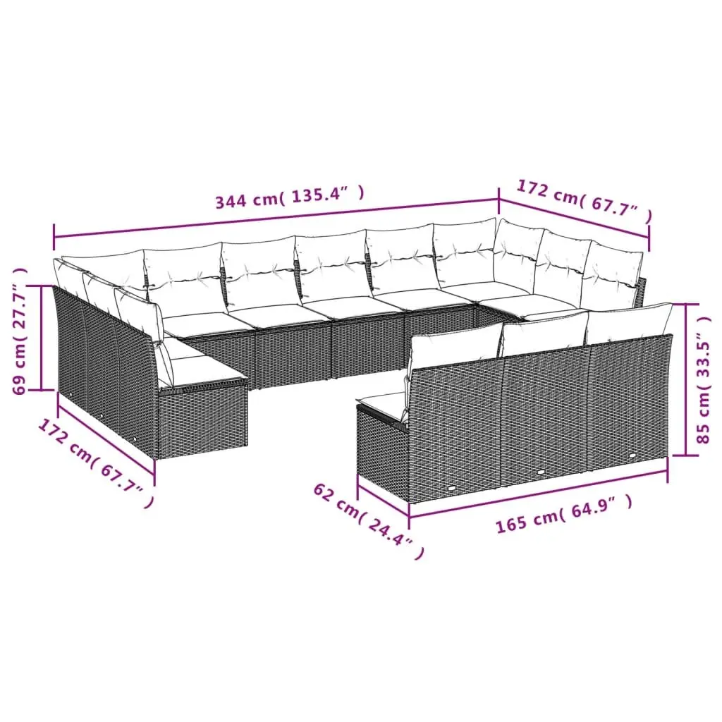 Garden Sofa Set Outdoor Furniture 13 Piece Patio Sectional Beige with Cushions