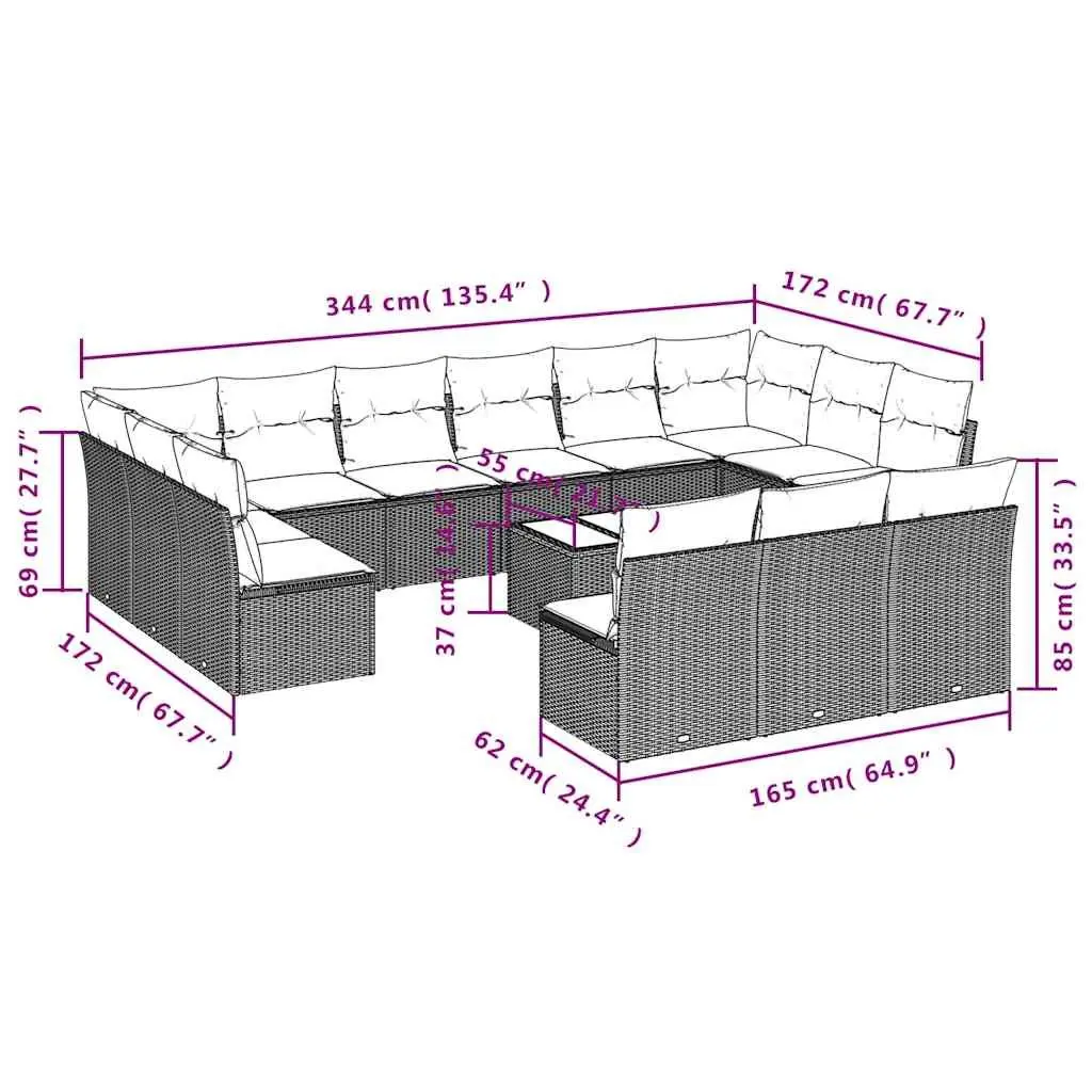 Garden Sofa Set Outdoor Furniture Patio Modular 14 Piece Black