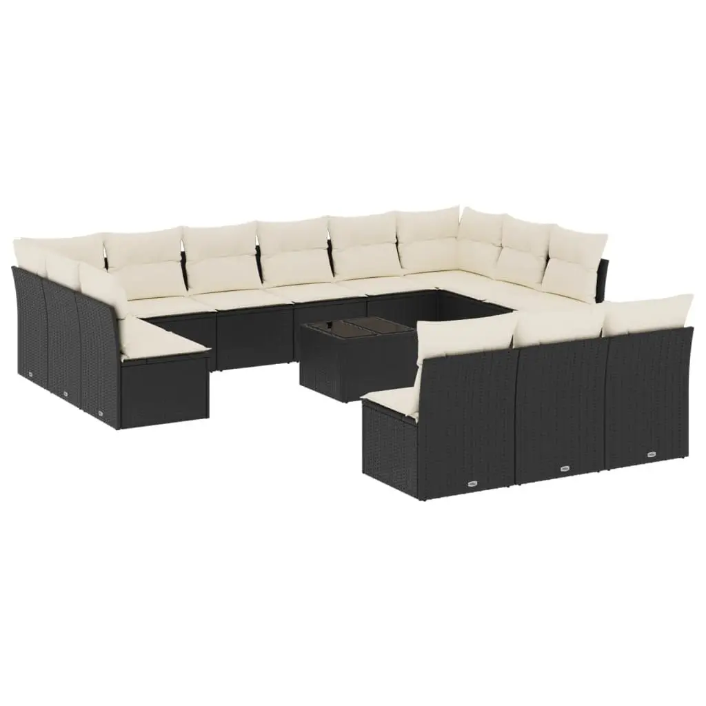 Garden Sofa Set Outdoor Use 14 Piece Black Poly Rattan Modular Patio