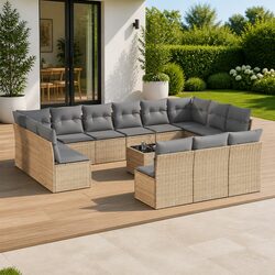 14-Piece Modular Garden Sofa Set – Beige Rattan Furniture