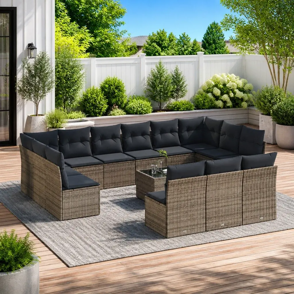Garden Sofa Set Outdoor Furniture 14 Piece Grey Poly Rattan