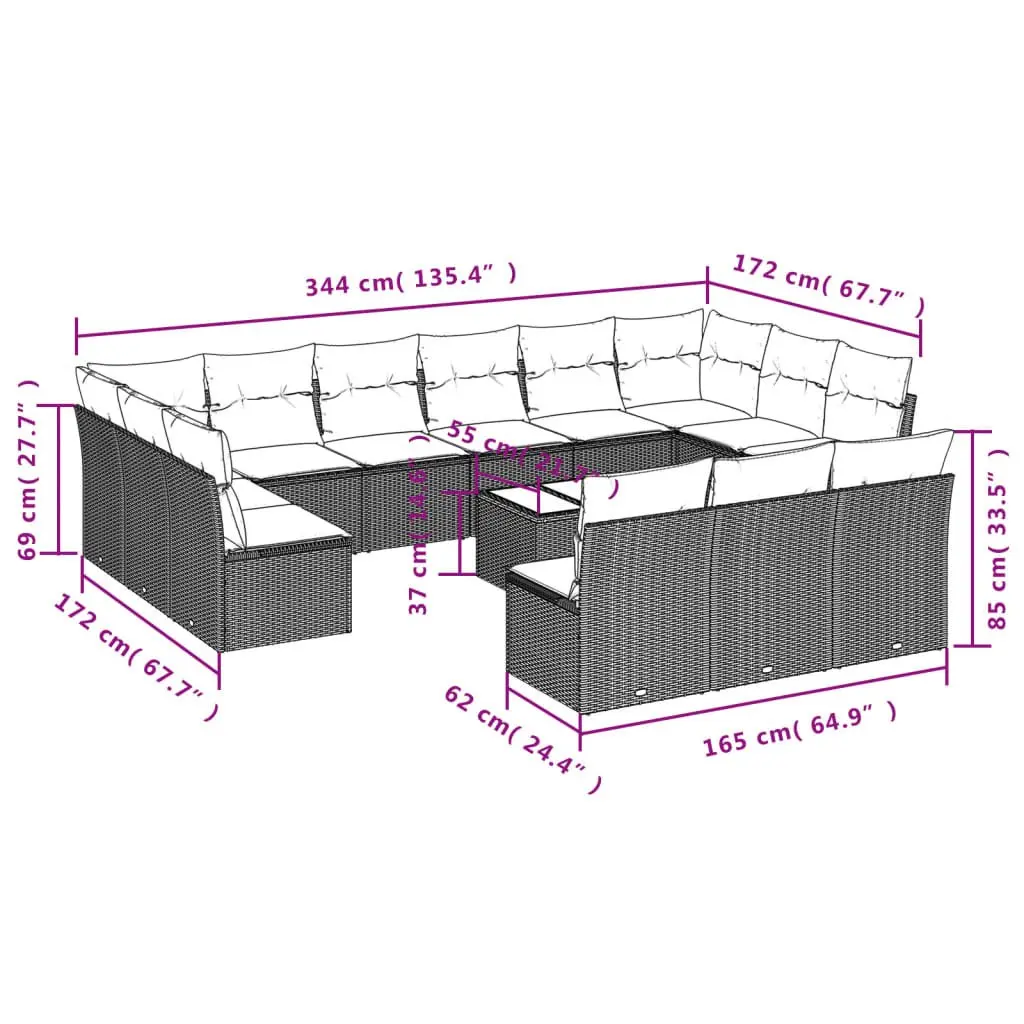 Garden Sofa Set Outdoor Furniture 14 Piece Grey Poly Rattan