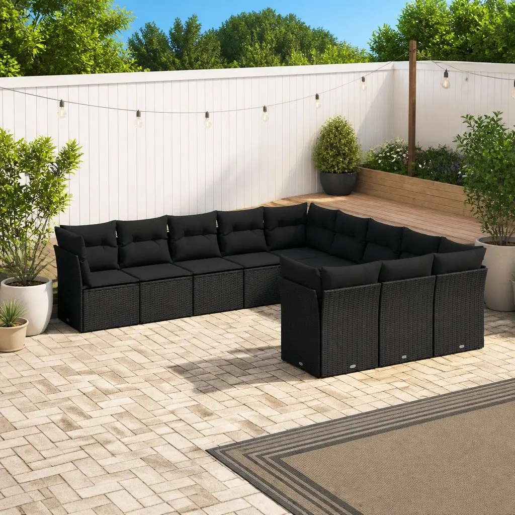 Outdoor Garden Sofa Set 11 Piece Black Poly Rattan Modular Patio Furniture
