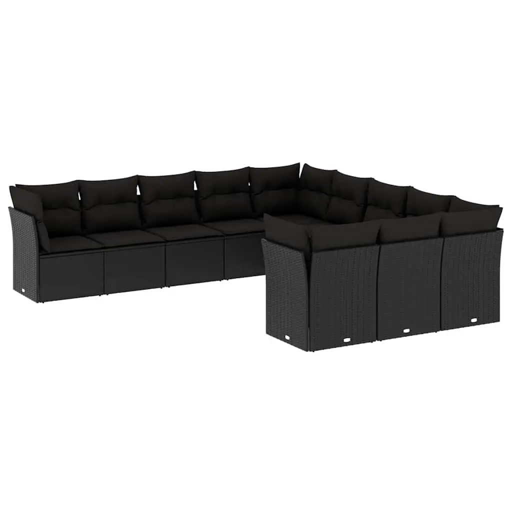 Outdoor Garden Sofa Set 11 Piece Black Poly Rattan Modular Patio Furniture