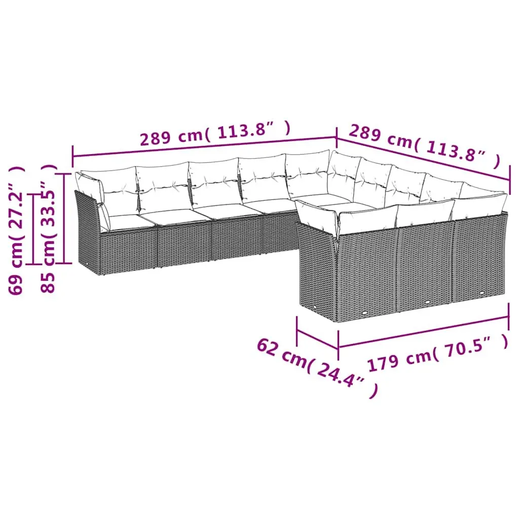 Outdoor Garden Sofa Set 11 Piece Black Poly Rattan Modular Patio Furniture