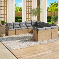Outdoor Garden Sofa Set 11 Piece Patio Furniture with Cushions Beige Rattan