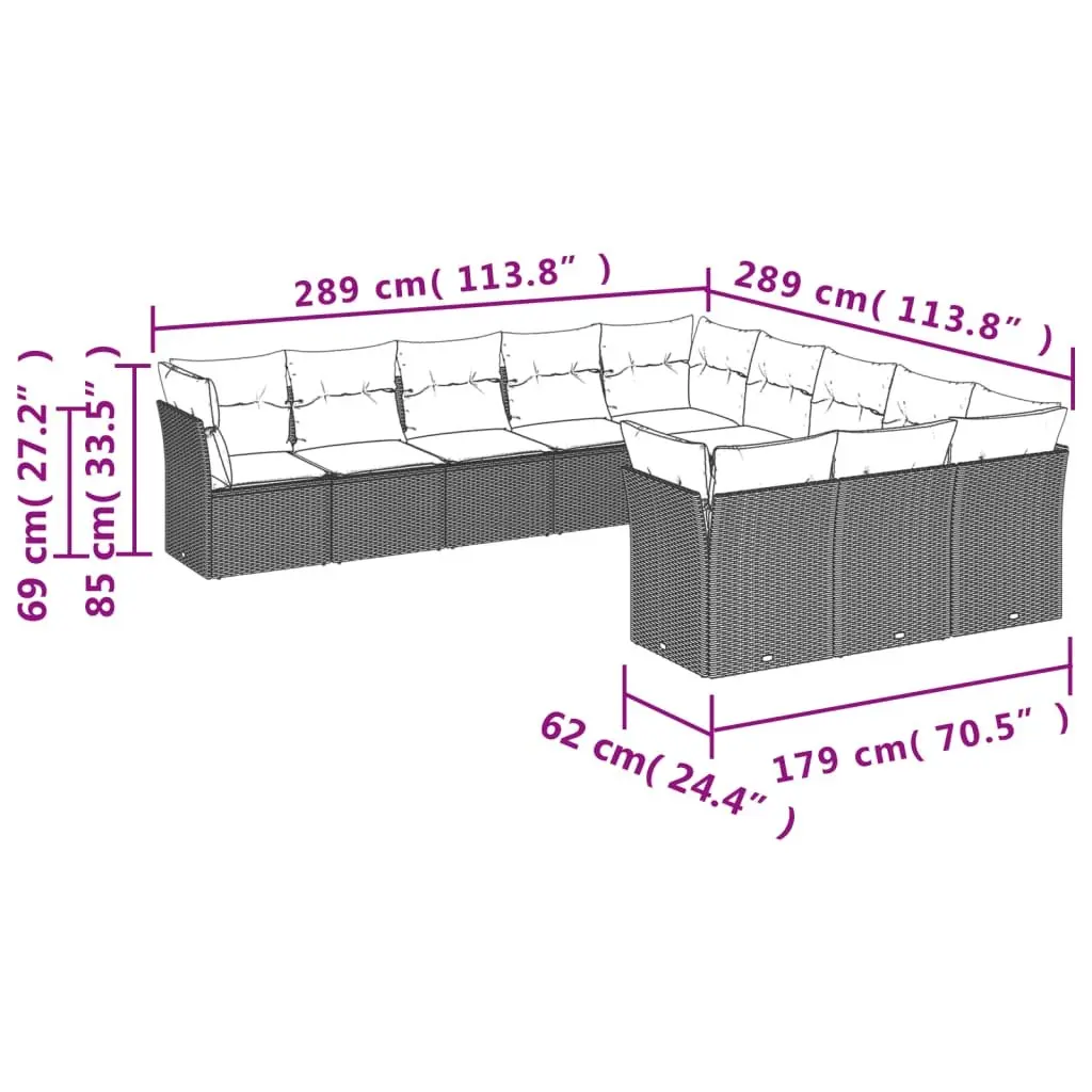 Outdoor Garden Sofa Set 11 Piece Patio Furniture Beige Rattan