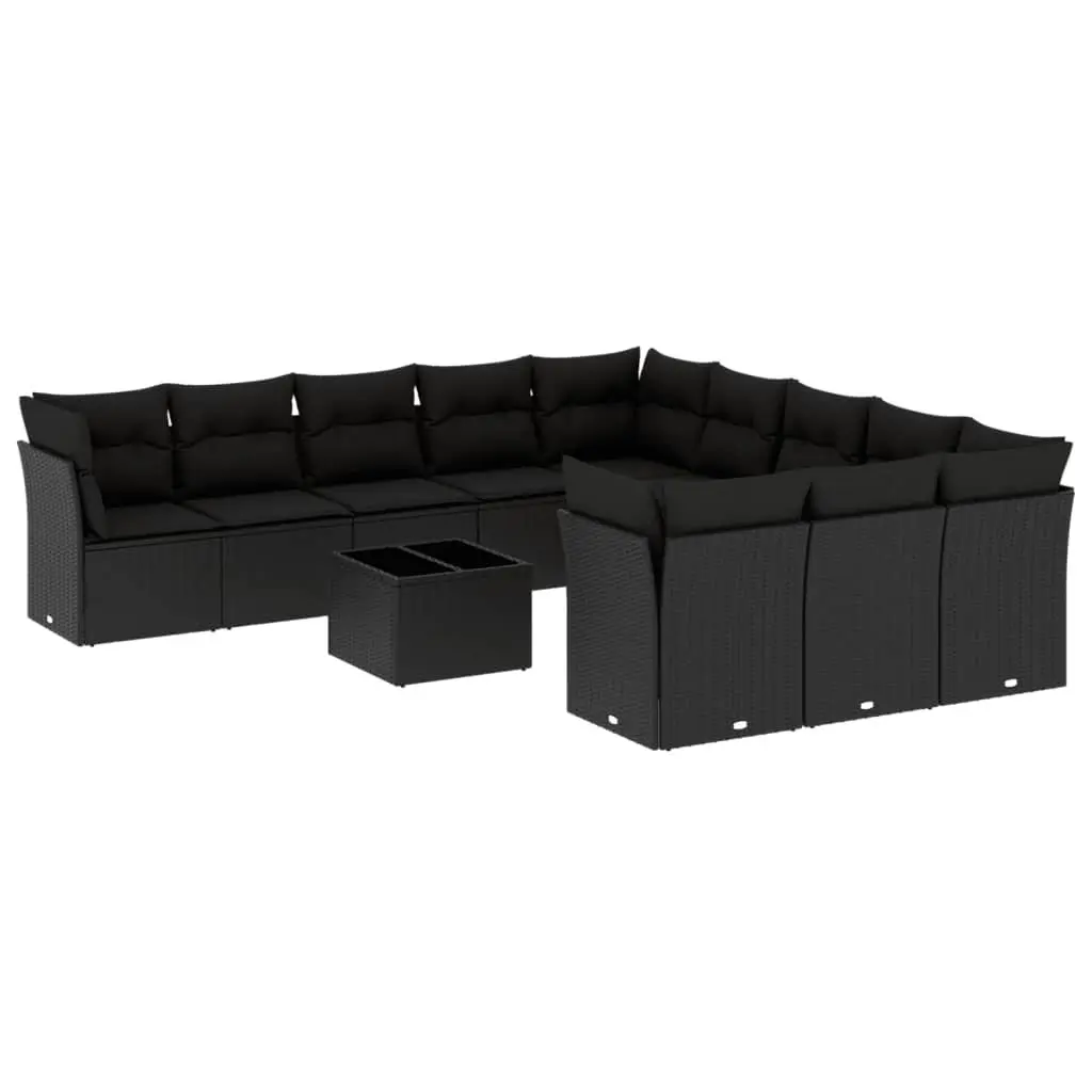 12-Piece Black Rattan Garden Sofa Set