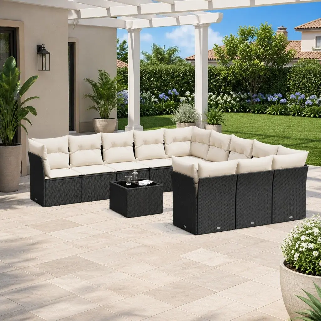 Garden Sofa Set Outdoor Furniture Modular Black 12 Piece