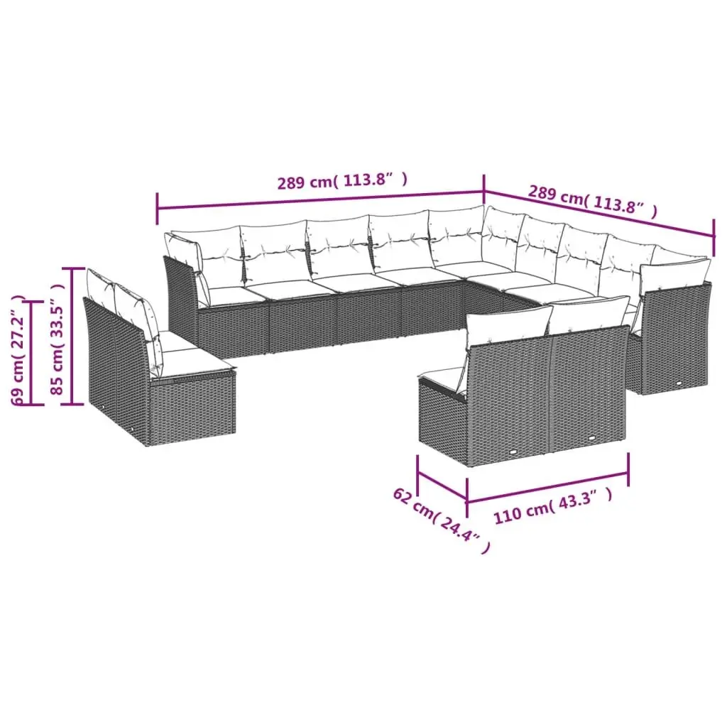 Garden Sofa Set Outdoor Furniture Patio Modular Grey 12 Piece