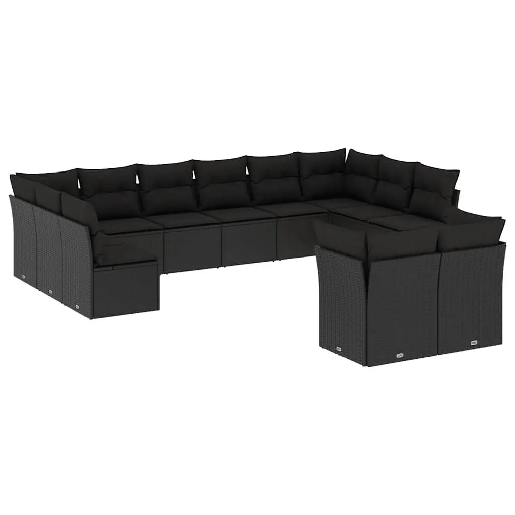 Garden Sofa Set Outdoor Furniture 12 Piece Black Poly Rattan with Cushions