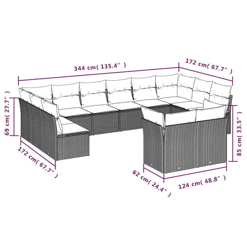 Garden Sofa Set Outdoor Furniture 12 Piece Black Poly Rattan with Cushions