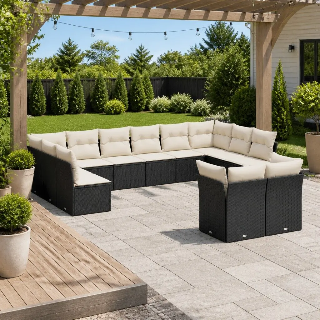 Garden Sofa Set Outdoor Furniture Patio Seating 12 Piece Black with Cushions