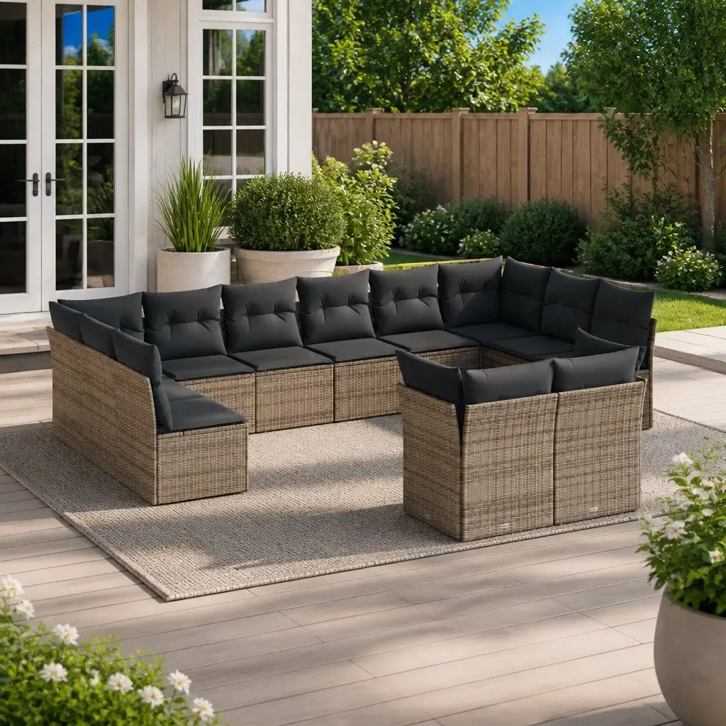 Garden Sofa Set Outdoor Furniture 12 Piece Grey Poly Rattan Modular Patio