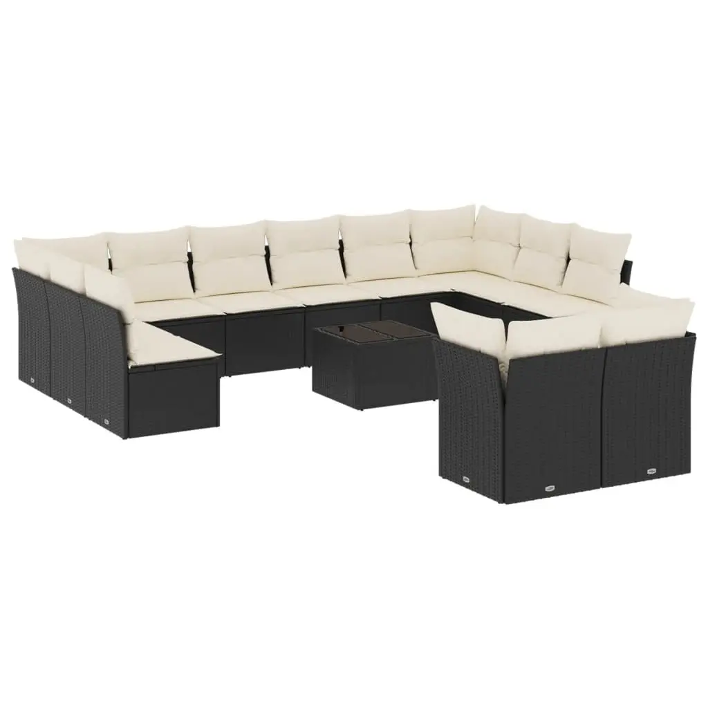 Garden Sofa Set 13 Piece Outdoor Furniture Black Poly Rattan Patio Seating with
