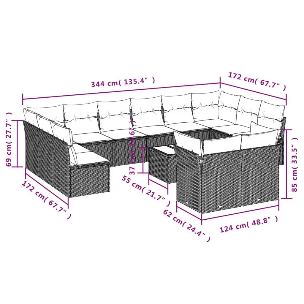 Garden Sofa Set 13 Piece Outdoor Furniture Grey Poly Rattan Modular Patio